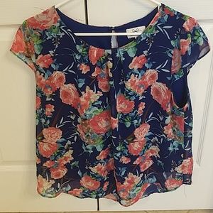 Twine & String florals blouse blue and pink